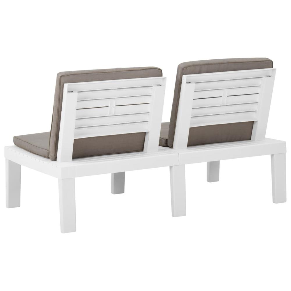 vidaXL Patio Lounge Bench with Cushion Plastic White. Picture 4