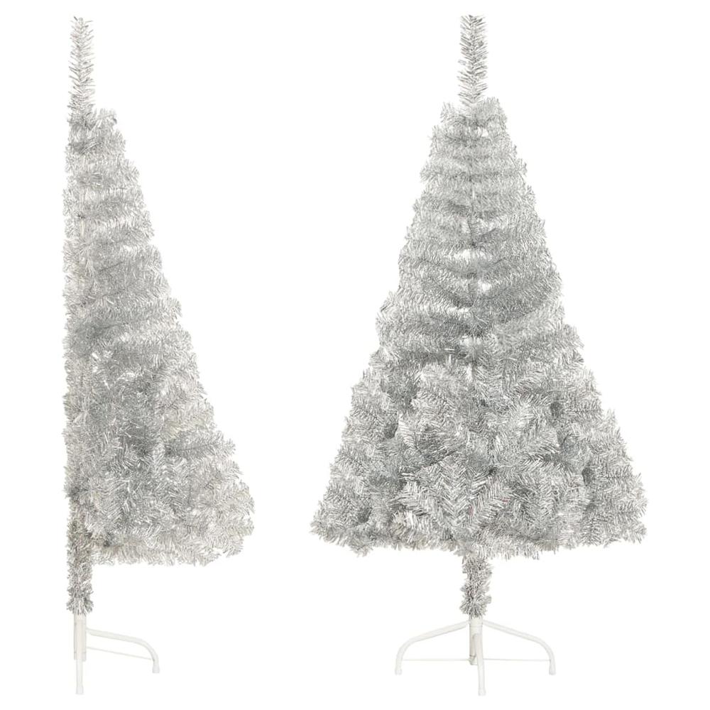 vidaXL Artificial Half Christmas Tree with Stand Silver 47.2" PVC. Picture 2