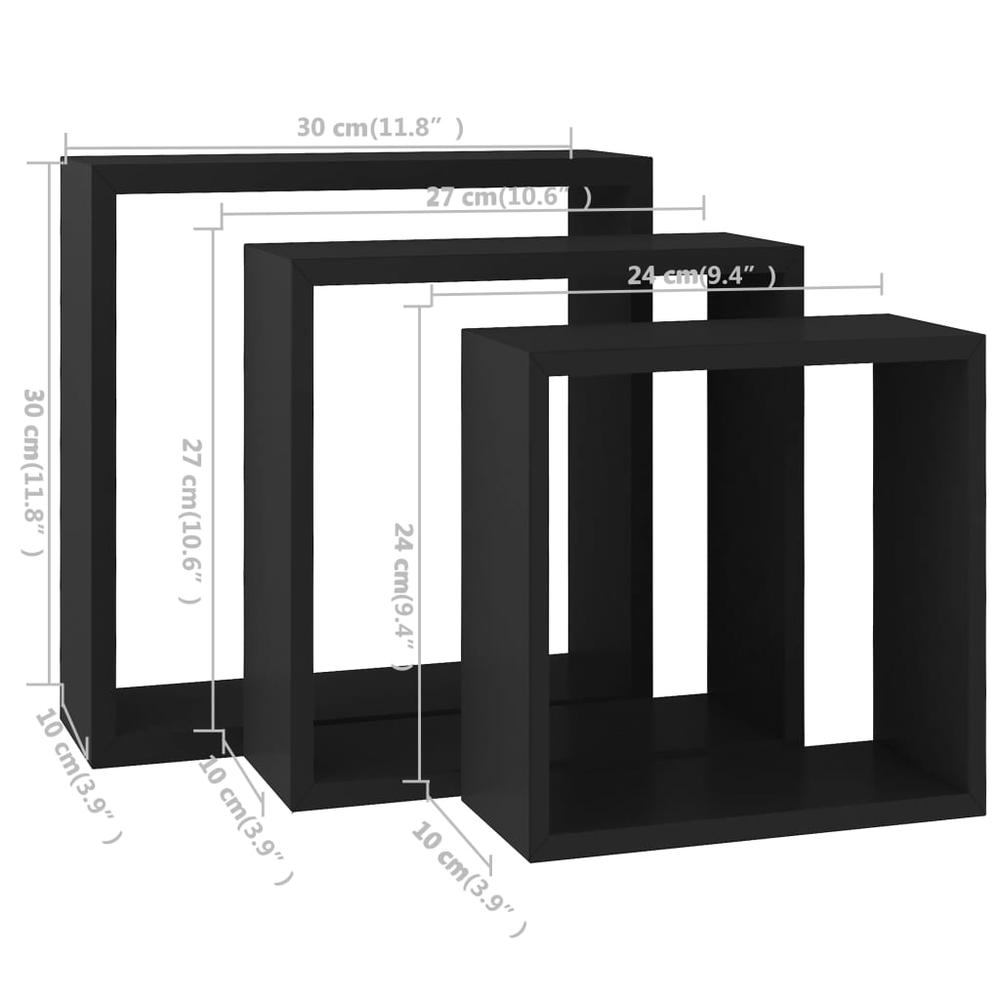 vidaXL Wall Cube Shelves 3 pcs Black MDF, 323950. Picture 11