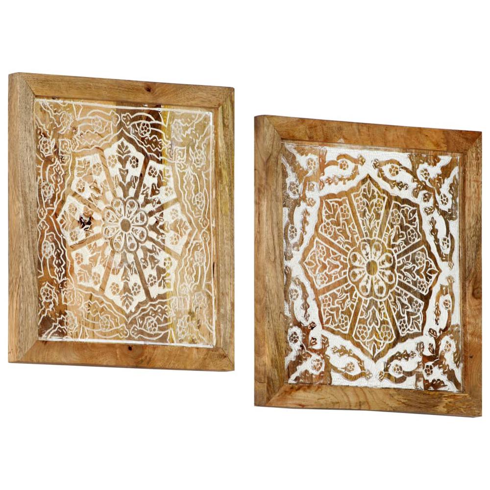 vidaXL Hand-Carved Wall Panels 2 pcs Solid Mango Wood 15.7"x15.7"x0.6". Picture 11