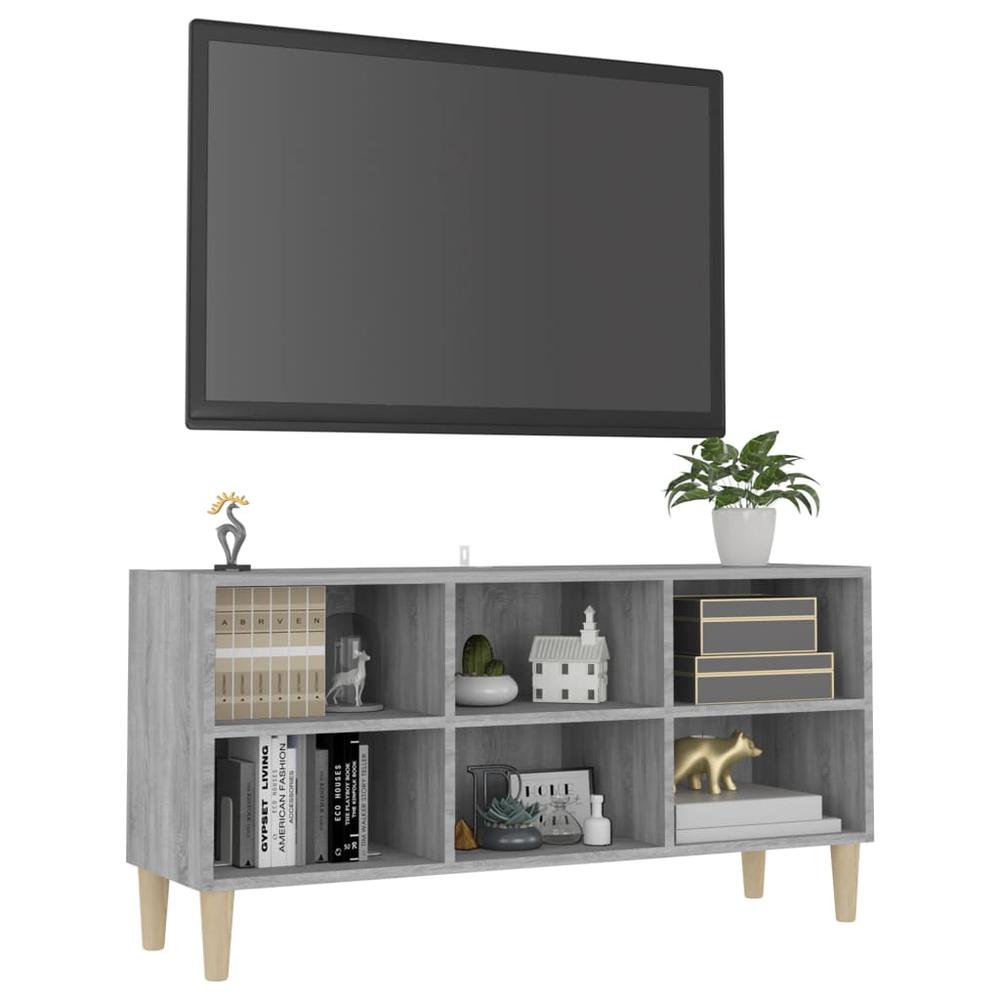 vidaXL TV Cabinet with Solid Wood Legs Gray Sonoma 40.7"x11.8"x19.7". Picture 3