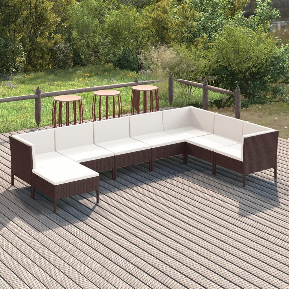 vidaXL 8 Piece Patio Lounge Set with Cushions Poly Rattan Brown, 3094419. Picture 1