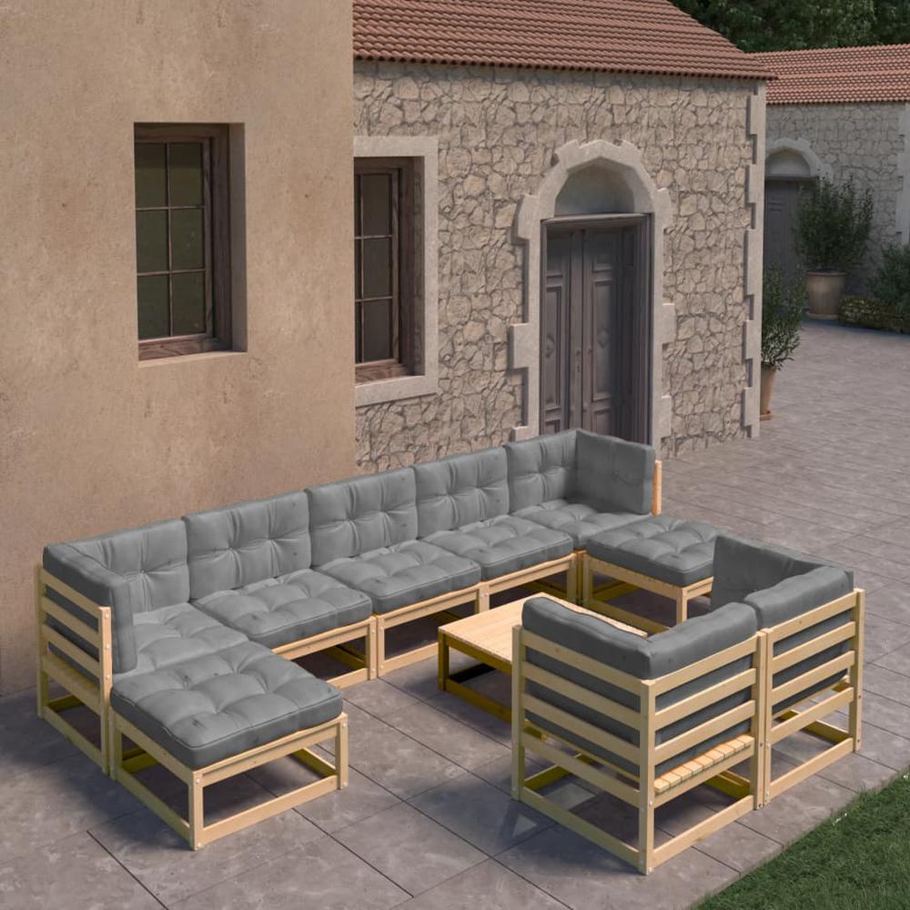 vidaXL 10 Piece Patio Lounge Set with Cushions Solid Pinewood, 3077159. Picture 1