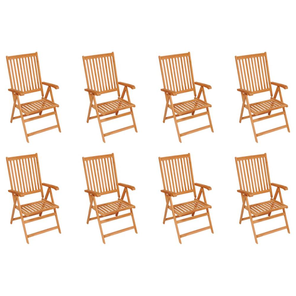 vidaXL Reclining Patio Chairs with Cushions 8 pcs Solid Teak Wood, 3072542. Picture 2
