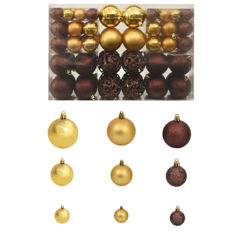 vidaXL 100 Piece Christmas Ball Set 1.2"/1.6"/2.4" Brown/Bronze/Gold. Picture 1