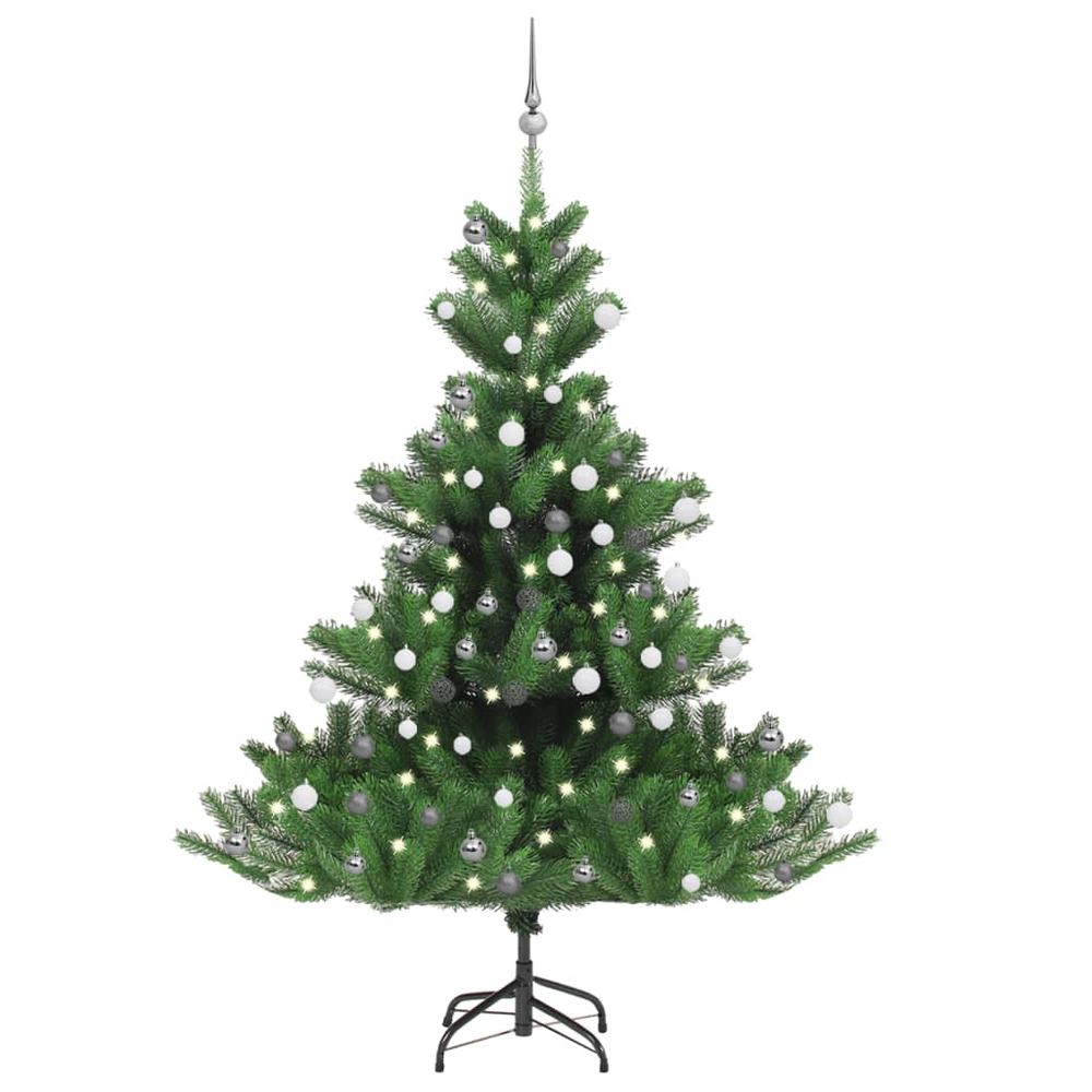 vidaXL Nordmann Fir Artificial Christmas Tree LED&Ball Set Green 70.9", 3077732. Picture 1