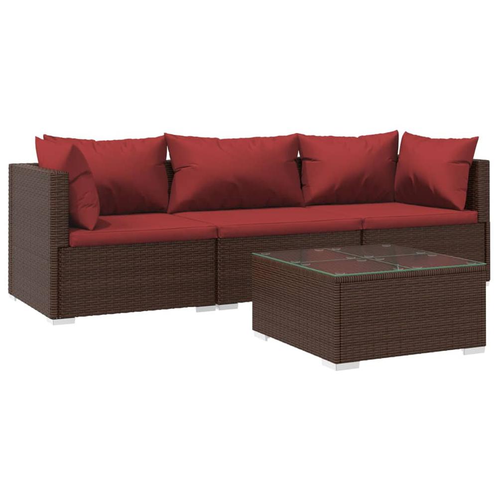 vidaXL 4 Piece Patio Lounge Set with Cushions Poly Rattan Brown, 3101419. Picture 2