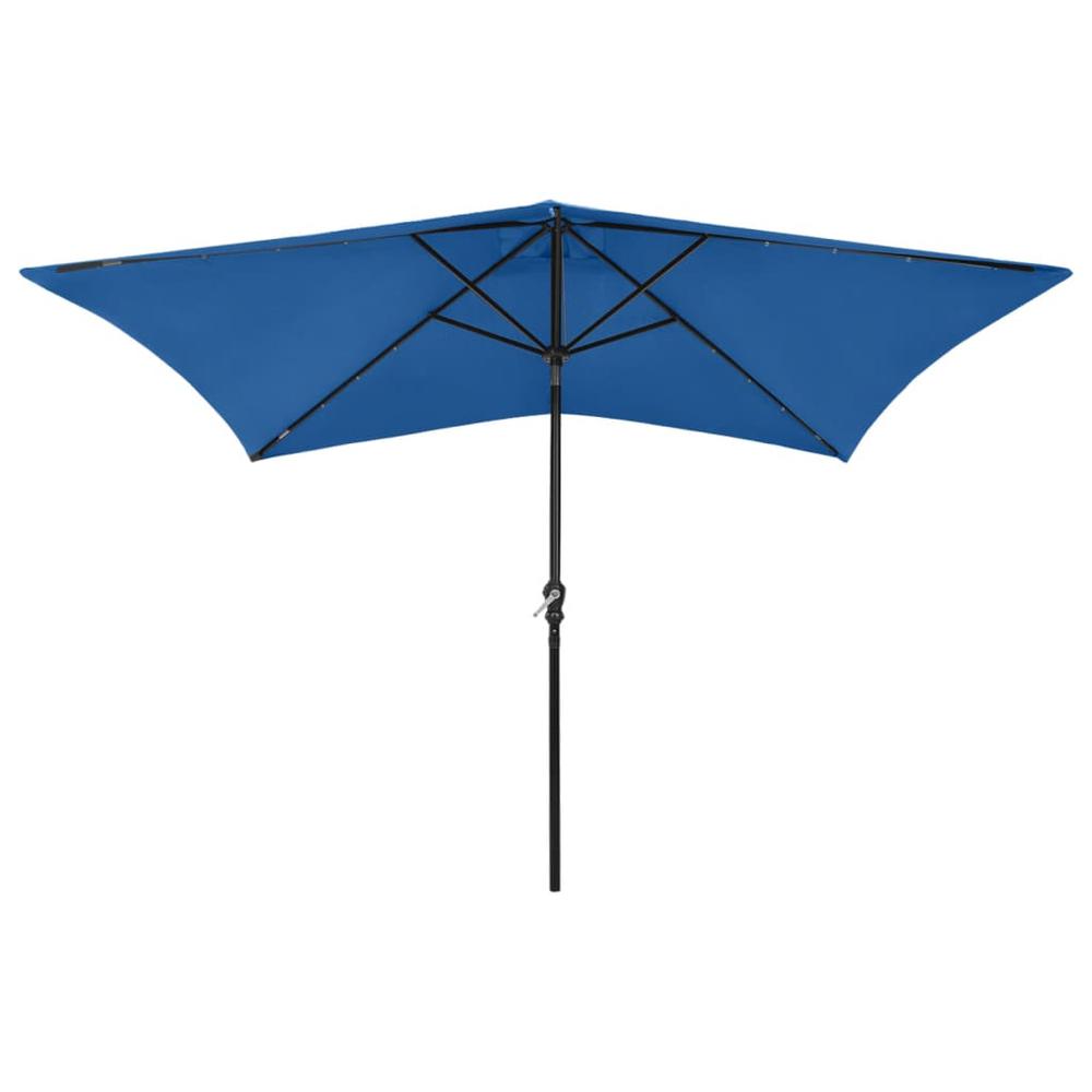 vidaXL Parasol with LEDs and Steel Pole Azure Blue 6.6'x9.8'. Picture 2