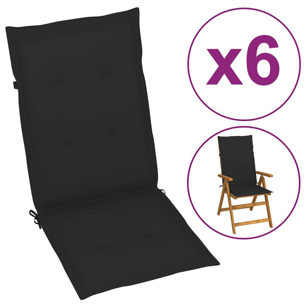 vidaXL Garden Chair Cushions 6 pcs Black 47.2"x19.7"x1.2". Picture 1