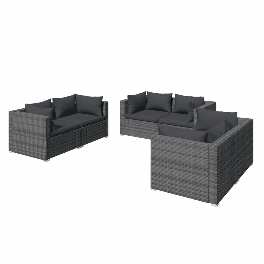 vidaXL 6 Piece Patio Lounge Set with Cushions Poly Rattan Gray, 3102301. Picture 2