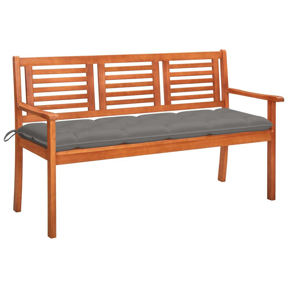 vidaXL 3-Seater Patio Bench with Cushion 59.1" Solid Eucalyptus Wood, 3061012. Picture 1