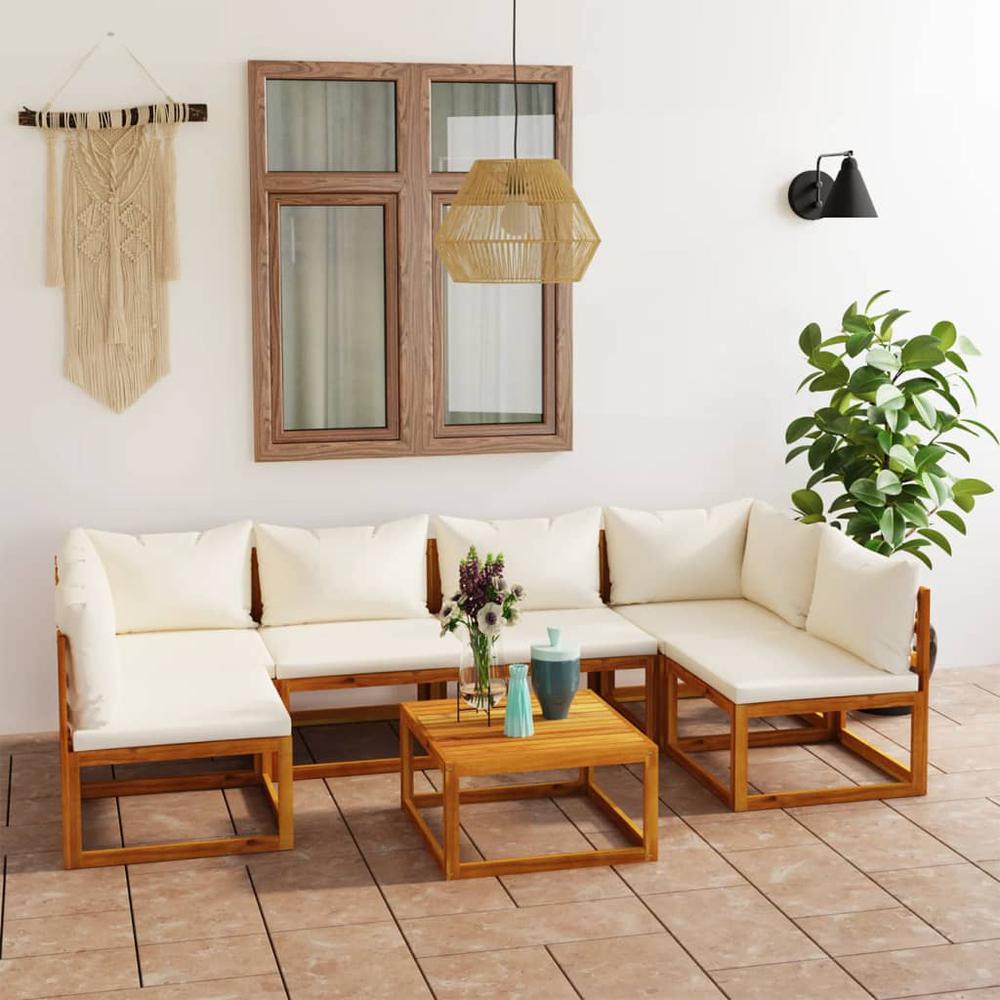 vidaXL 7 Piece Patio Lounge Set with Cushion Cream Solid Acacia Wood. Picture 1