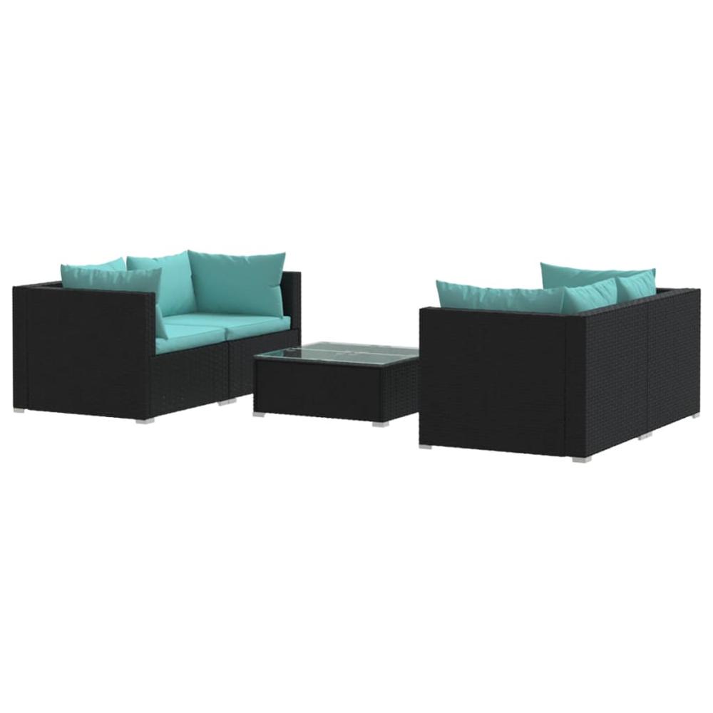 vidaXL 5 Piece Patio Lounge Set with Cushions Poly Rattan Black, 3101481. Picture 2