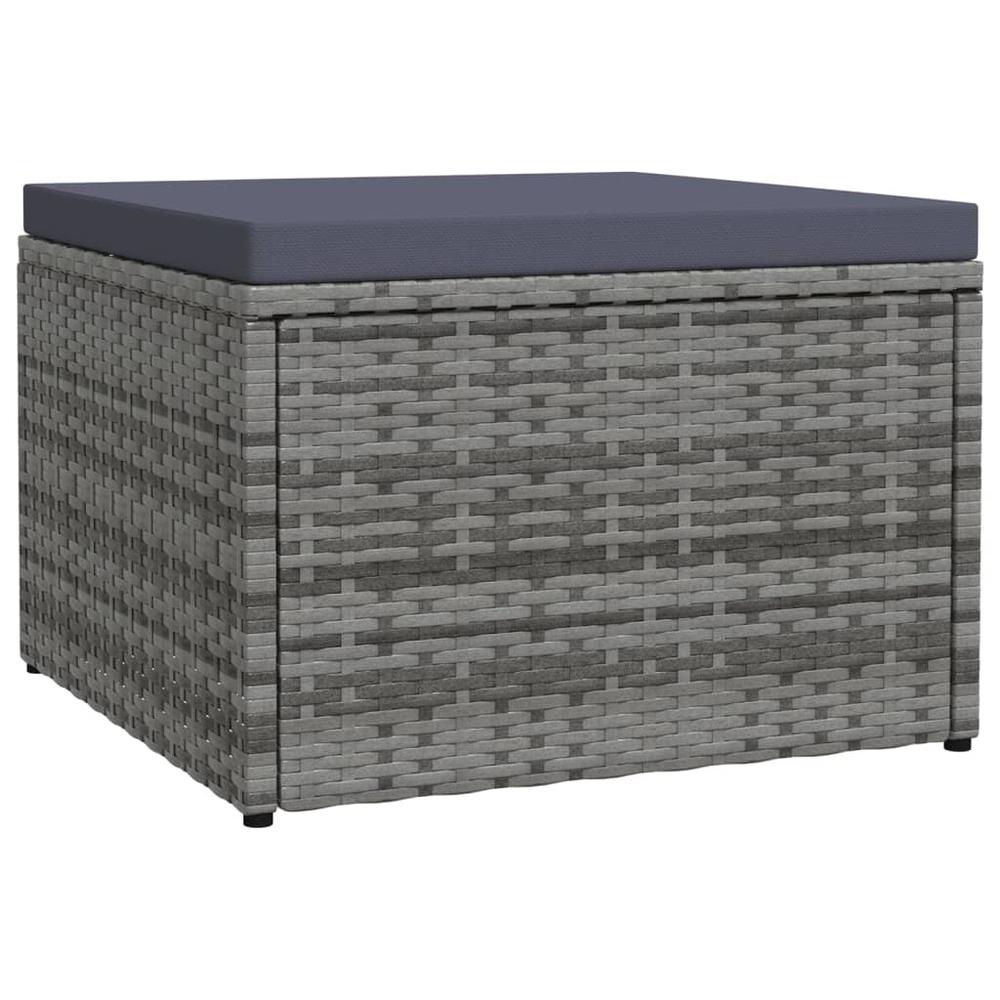 vidaXL Garden Footstool with Cushion Gray Poly Rattan. Picture 1
