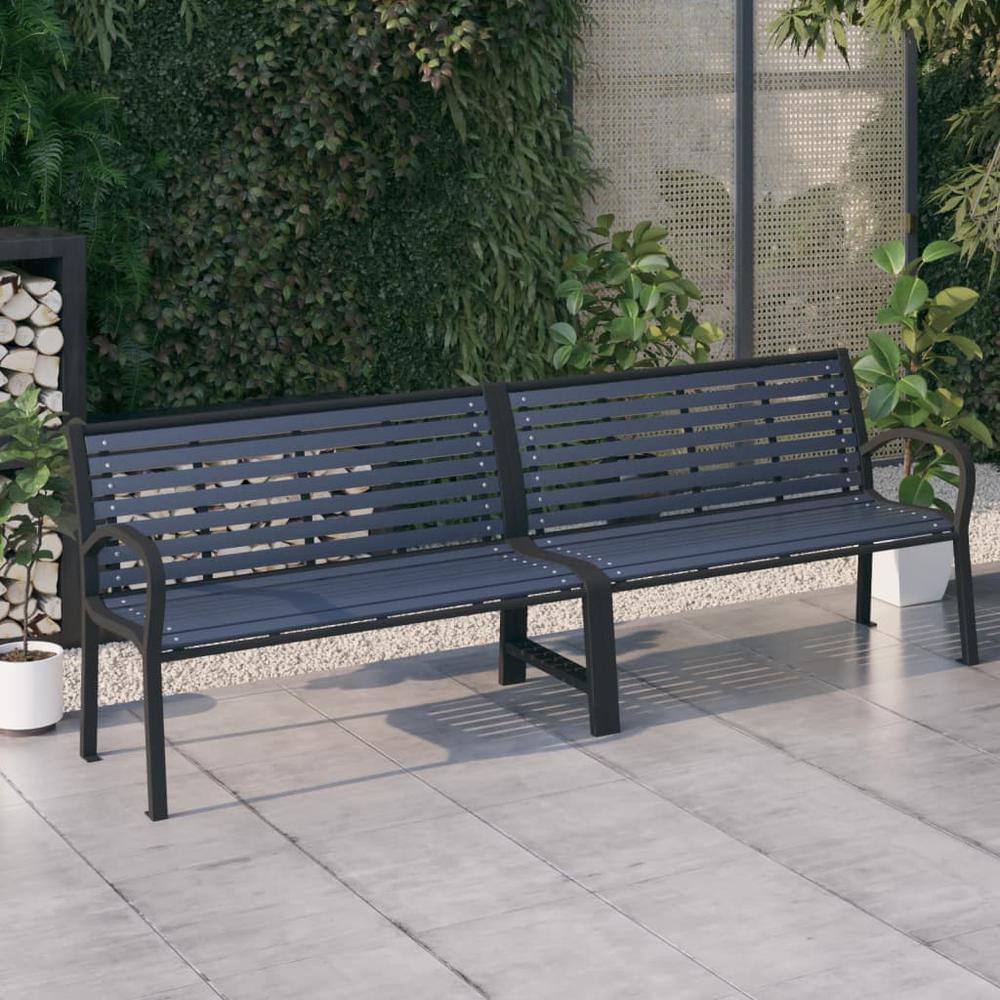 vidaXL Twin Patio Bench 98.8" Steel and WPC Black. Picture 1