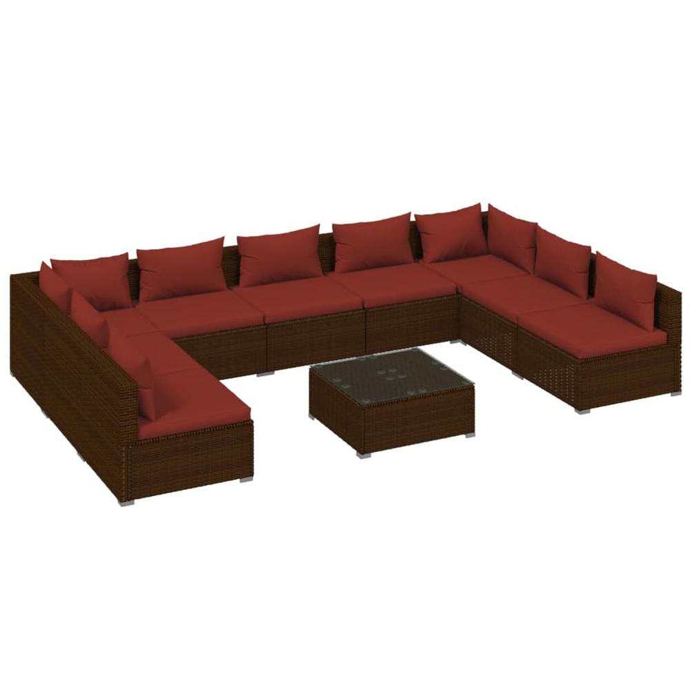 vidaXL 10 Piece Patio Lounge Set with Cushions Poly Rattan Brown, 3101915. Picture 2