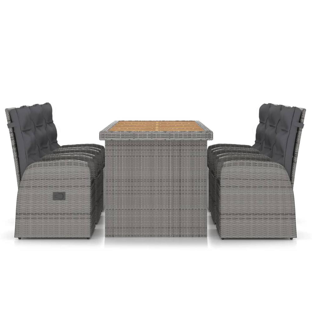 vidaXL 7 Piece Patio Dining Set with Cushions Poly Rattan Gray, 3059345. Picture 3