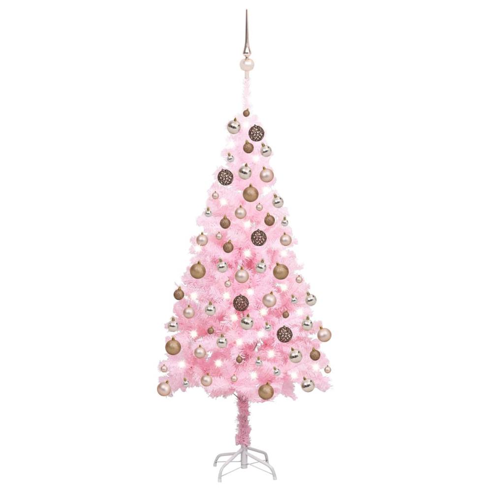 vidaXL Artificial Christmas Tree with LEDs&Ball Set Pink 70.9" PVC, 3077585. Picture 1