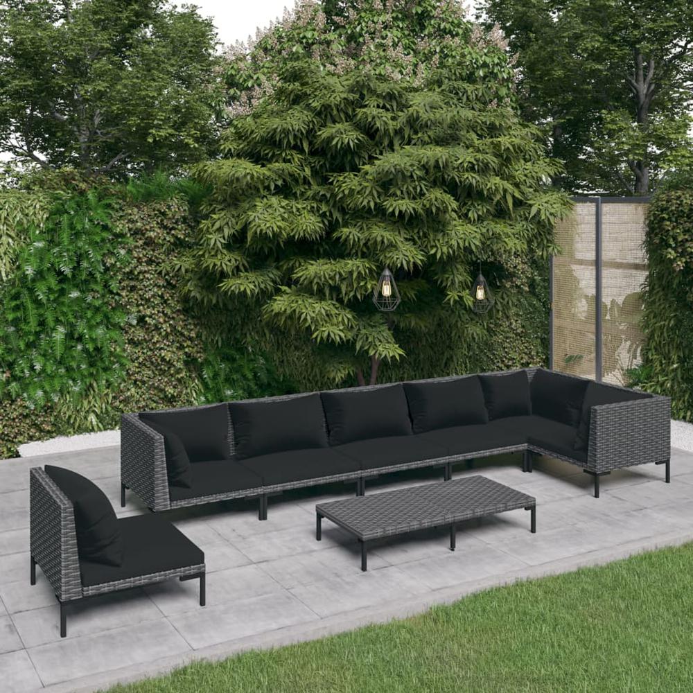 vidaXL 8 Piece Patio Lounge Set with Cushions Poly Rattan Dark Gray, 3099855. Picture 1