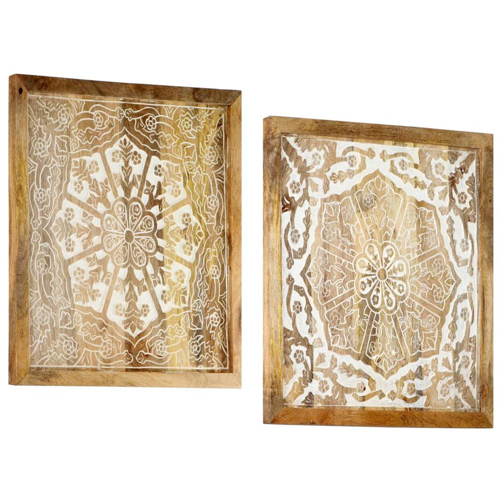 vidaXL Hand-Carved Wall Panels 2 pcs Solid Mango Wood 23.6"x23.6"x1". Picture 12