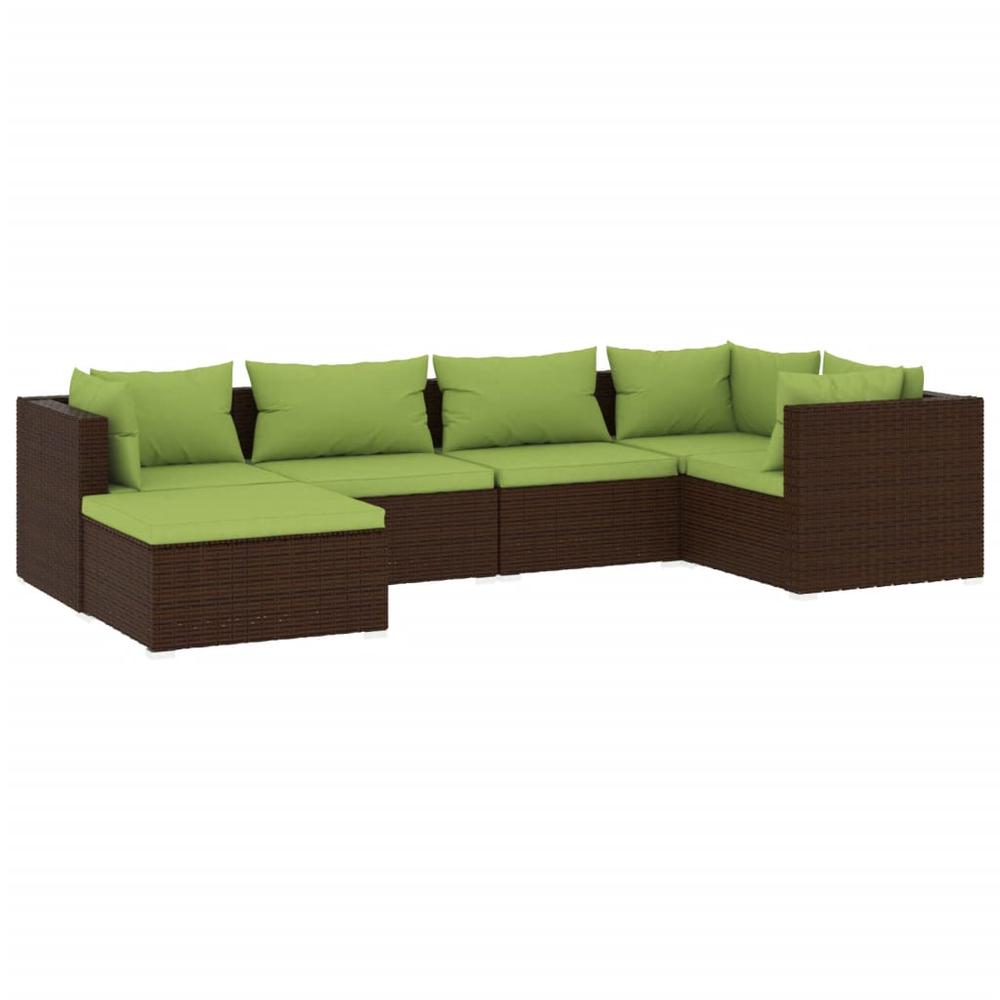 vidaXL 6 Piece Patio Lounge Set with Cushions Poly Rattan Brown, 3101812. Picture 2