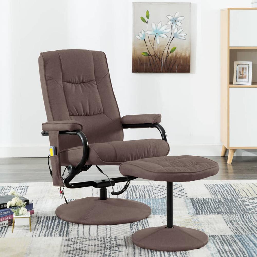 vidaXL Massage Recliner with Footrest Brown Fabric. Picture 1
