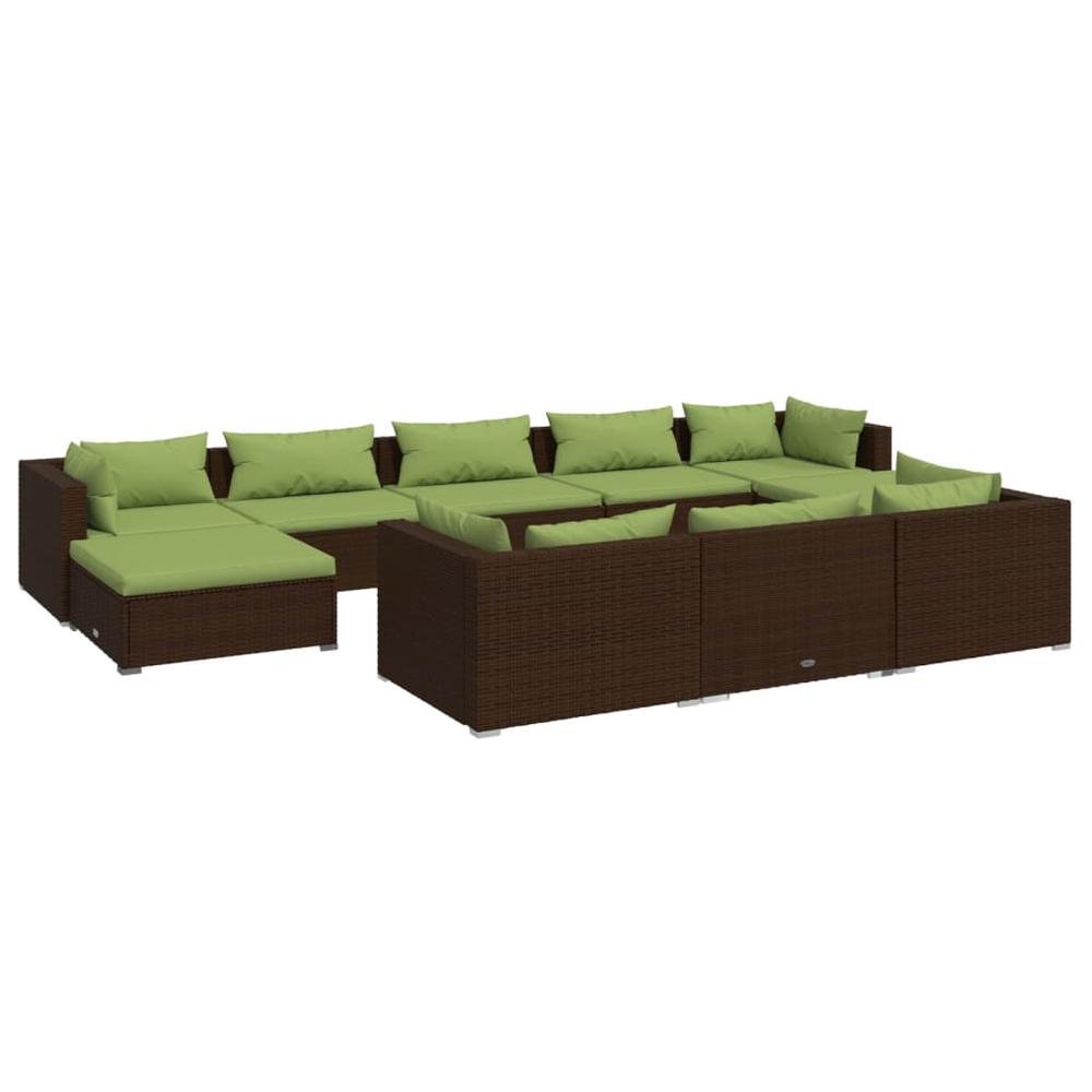 vidaXL 10 Piece Patio Lounge Set with Cushions Brown Poly Rattan, 3102044. Picture 2