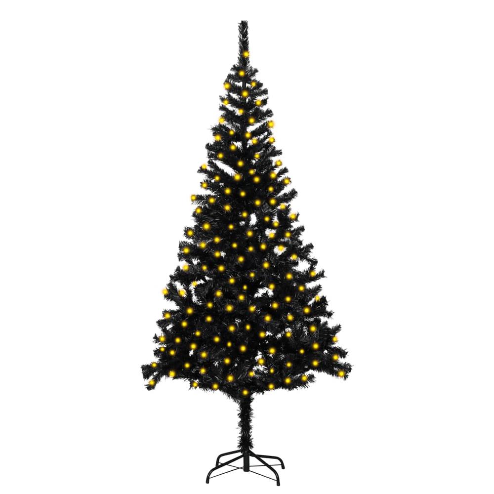 vidaXL Artificial Christmas Tree with LEDs&Stand Black 82.7" PVC. Picture 1