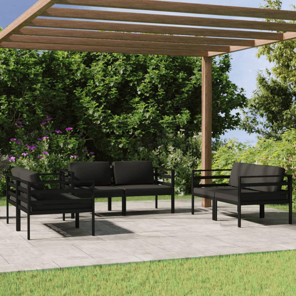 vidaXL 6 Piece Patio Lounge Set with Cushions Aluminum Anthracite, 3107800. Picture 1