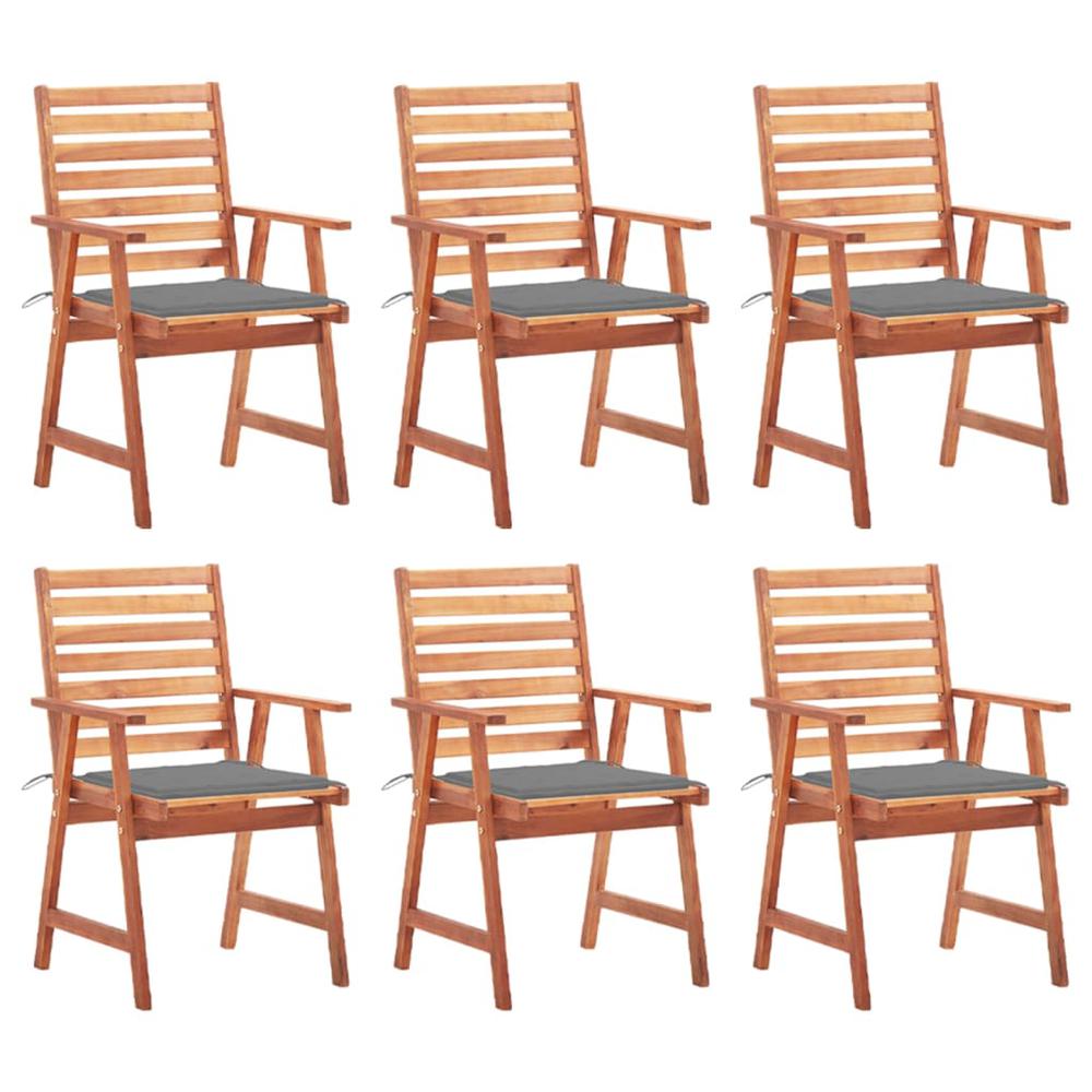 vidaXL Patio Dining Chairs 6 pcs with Cushions Solid Acacia Wood, 3078348. Picture 1
