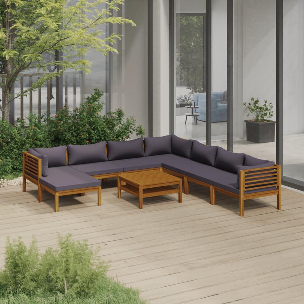 vidaXL 9 Piece Patio Lounge Set with Cushion Solid Acacia Wood, 3086913. Picture 1
