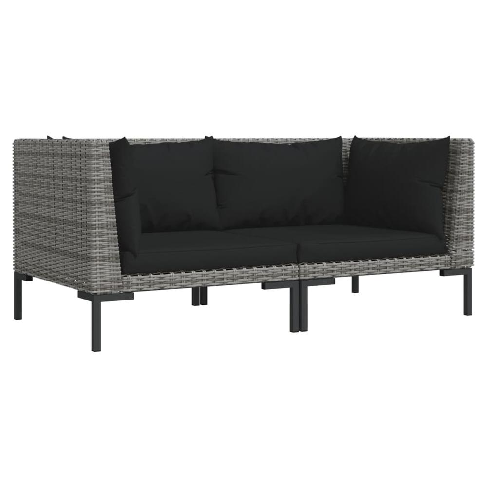 vidaXL 7 Piece Patio Lounge Set with Cushions Poly Rattan Dark Gray, 3099832. Picture 3