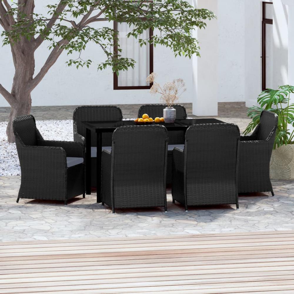 vidaXL 7 Piece Patio Dining Set with Cushions Black, 3099532. Picture 1