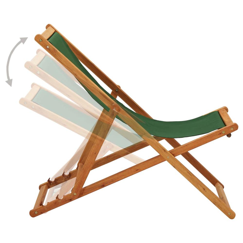 vidaXL Folding Beach Chair Eucalyptus Wood and Fabric Green. Picture 3