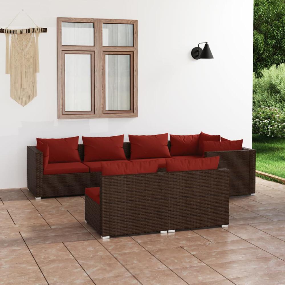 vidaXL 7 Piece Patio Lounge Set with Cushions Brown Poly Rattan, 3102387. The main picture.