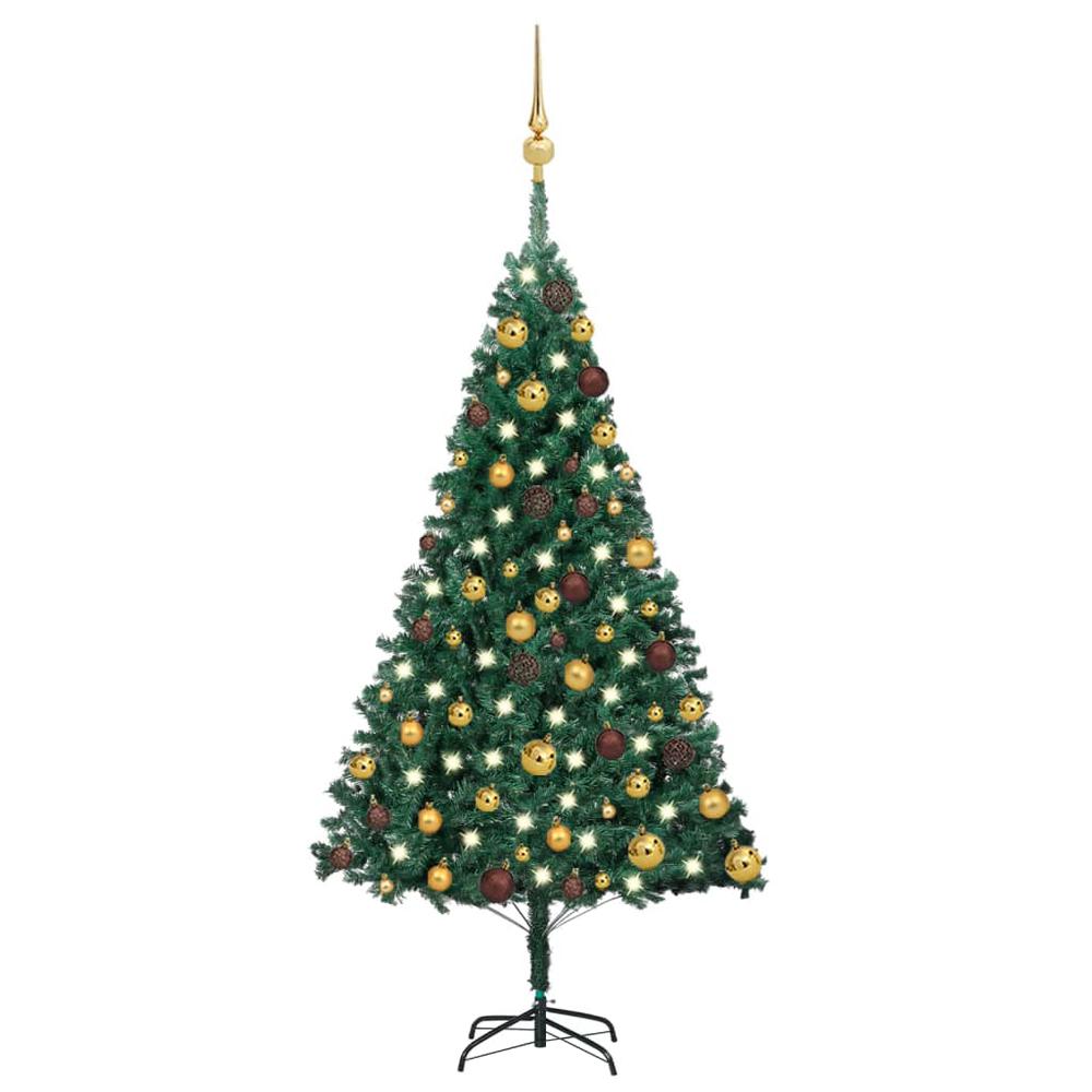 vidaXL Artificial Christmas Tree with LEDs&Ball Set Green 47.2" PVC, 3077534. Picture 1
