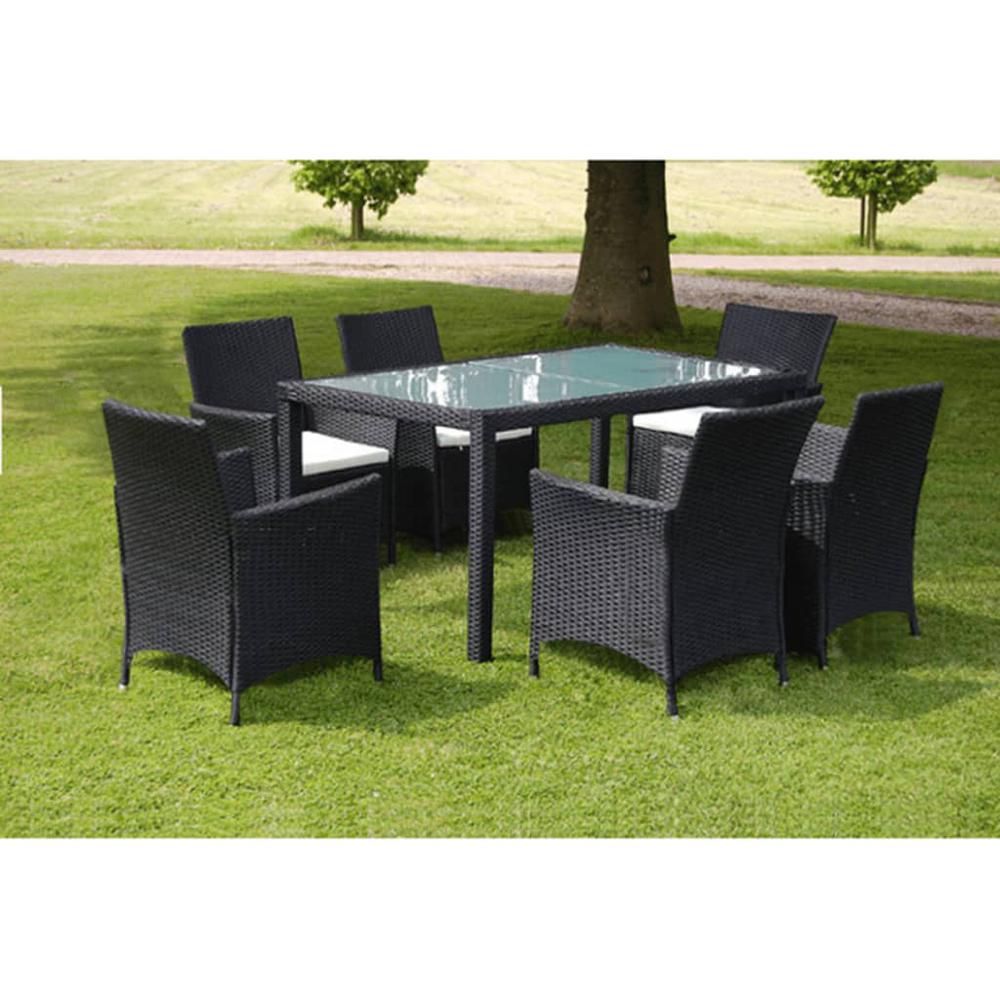 vidaXL 7 Piece Outdoor Dining Set with Cushions Poly Rattan Black, 43120. Picture 1