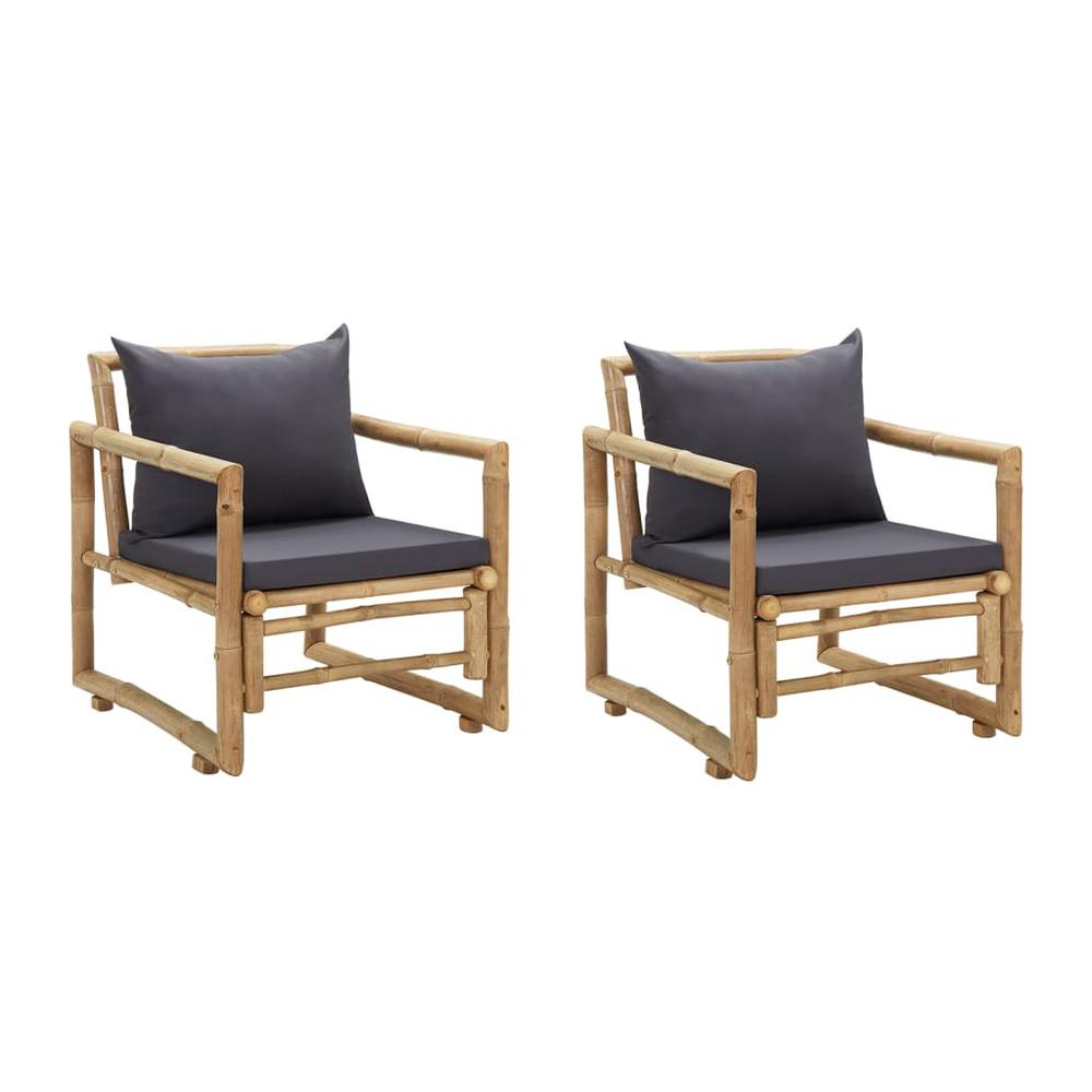 vidaXL Patio Chairs with Cushions 2 pcs Bamboo. Picture 1