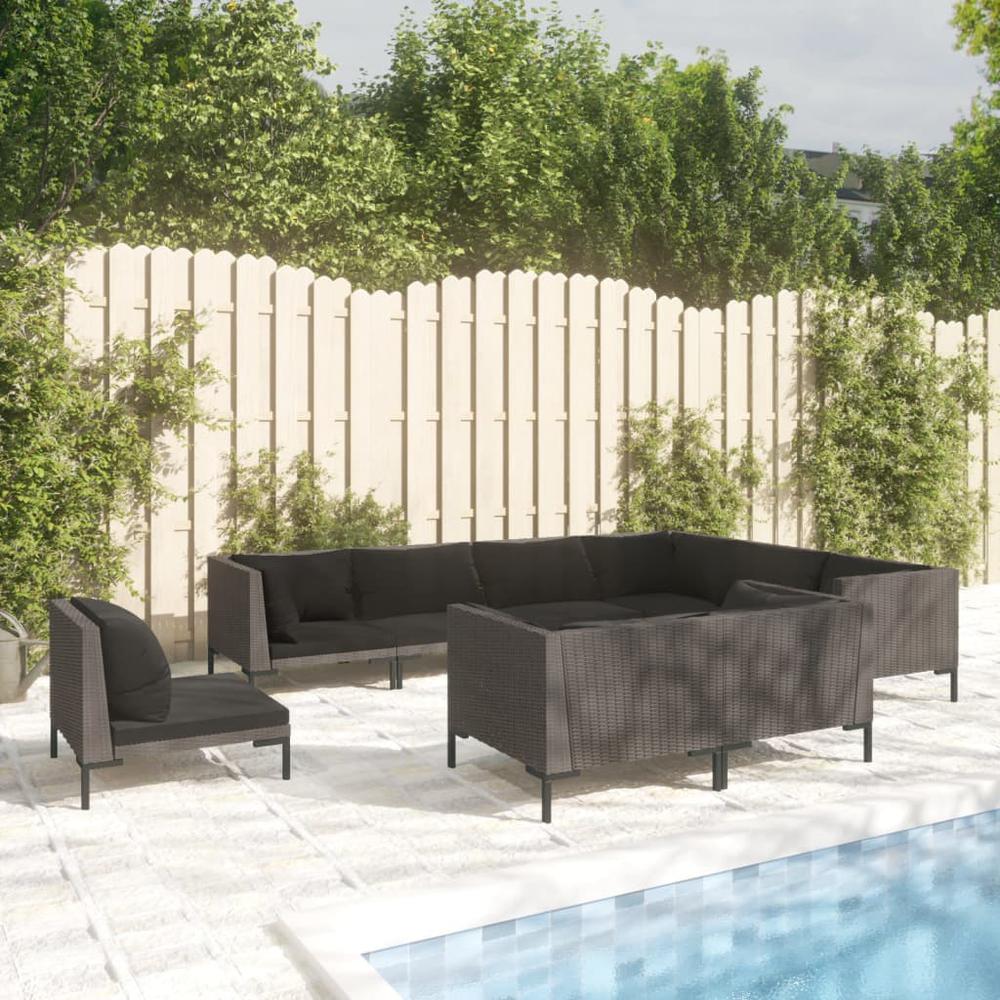 vidaXL 9 Piece Patio Lounge Set with Cushions Poly Rattan Dark Gray, 3099880. Picture 1