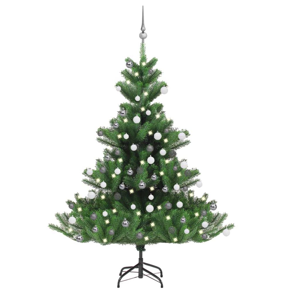 vidaXL Nordmann Fir Artificial Christmas Tree LED&Ball Set Green 59.1", 3077731. Picture 1