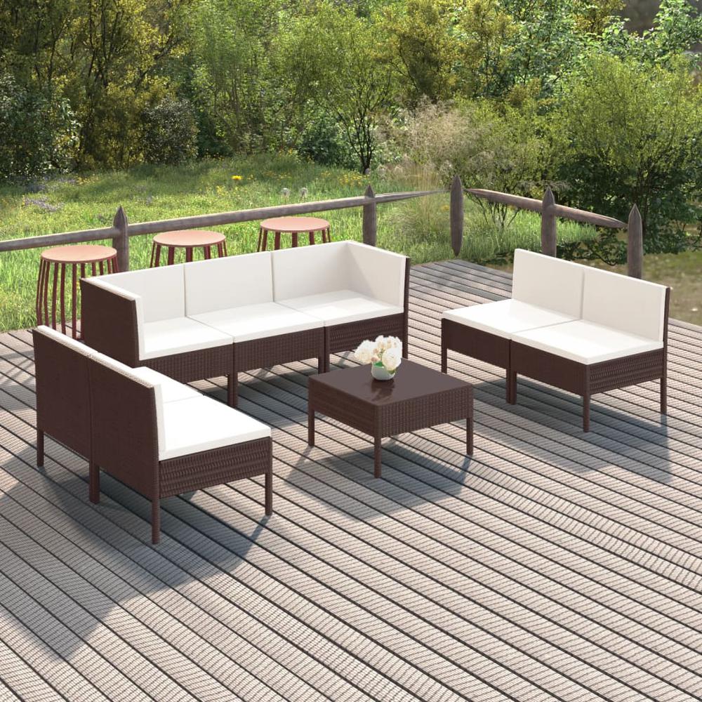 vidaXL 8 Piece Patio Lounge Set with Cushions Poly Rattan Brown, 3094355. Picture 1