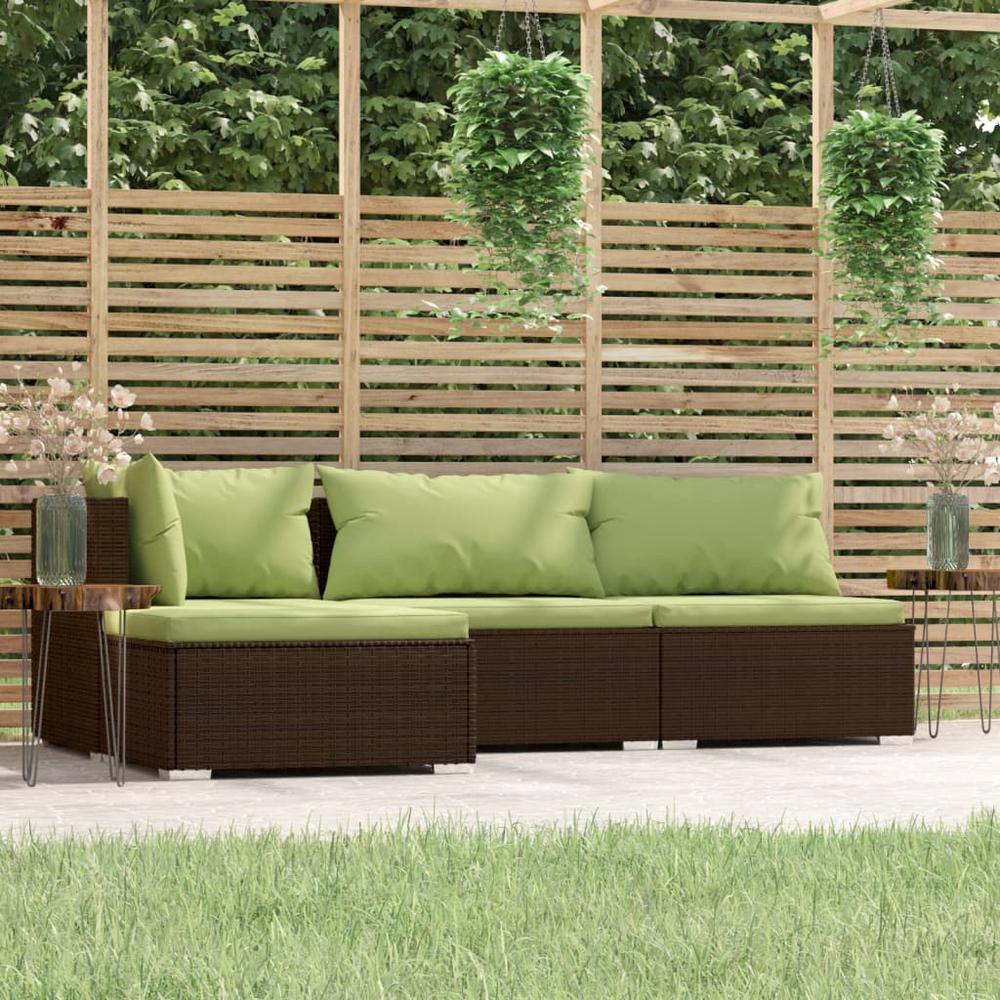 vidaXL 4 Piece Patio Lounge Set with Cushions Brown Poly Rattan, 317556. Picture 1