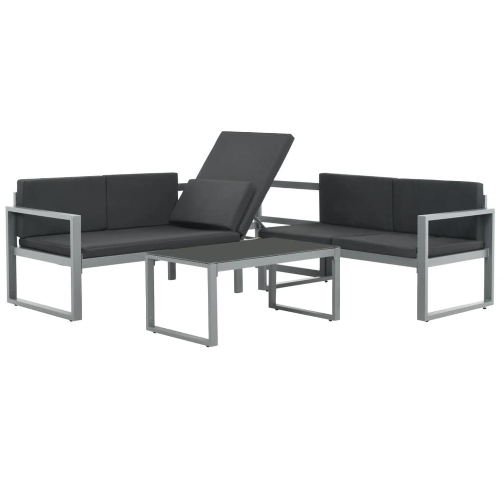 vidaXL 3 Piece Garden Lounge Set with Cushions Aluminum Black. Picture 2
