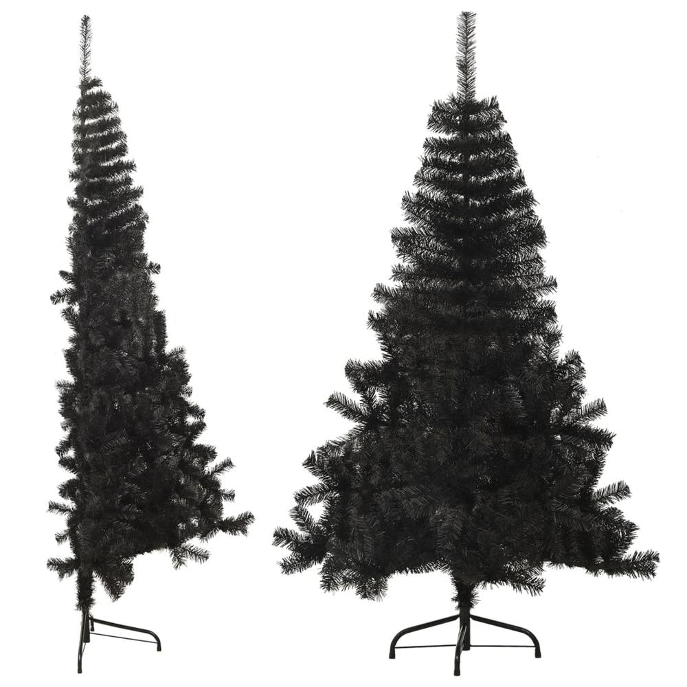 vidaXL Artificial Half Christmas Tree with Stand Black 59.1" PVC. Picture 2
