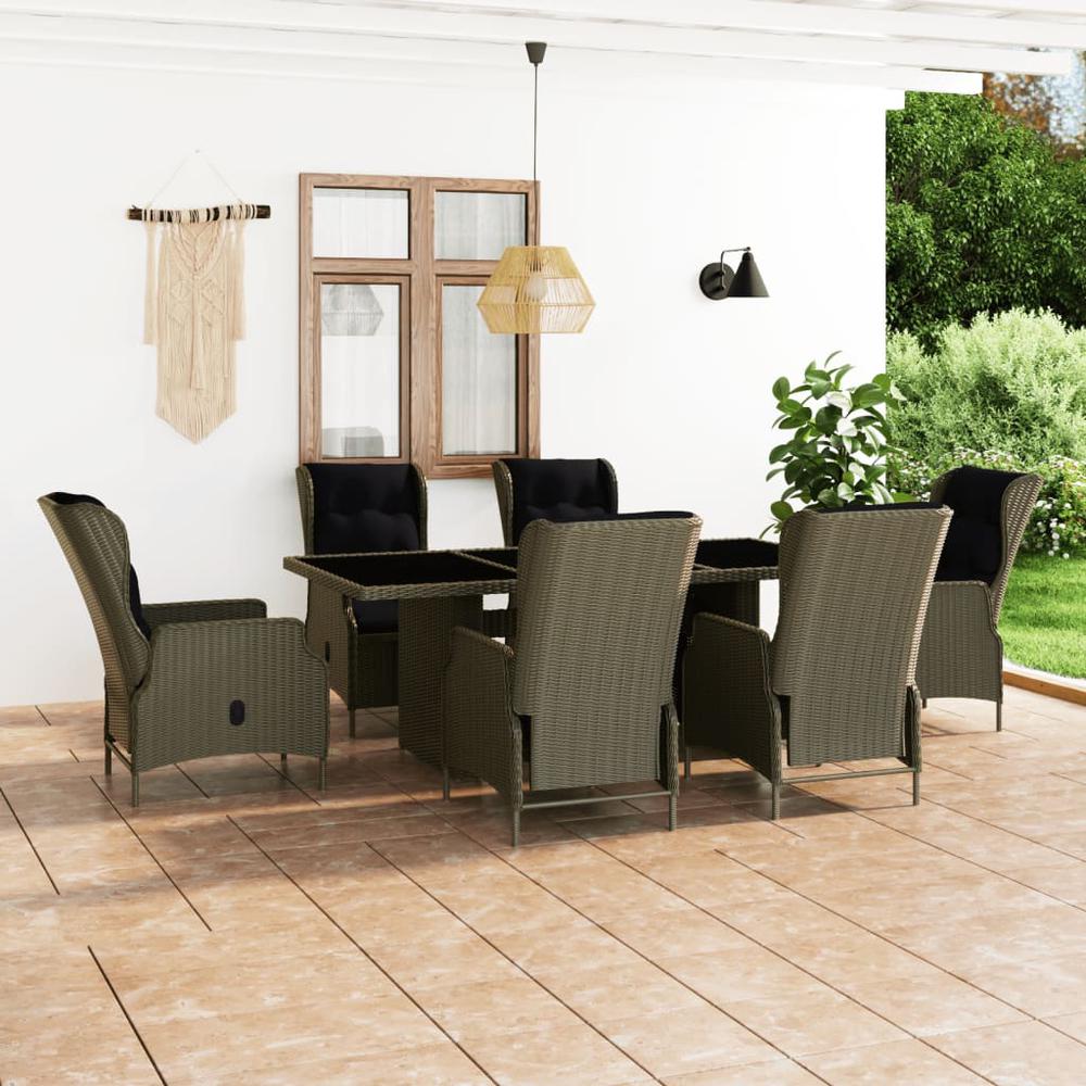 vidaXL 7 Piece Patio Dining Set with Cushions Poly Rattan Brown. Picture 2
