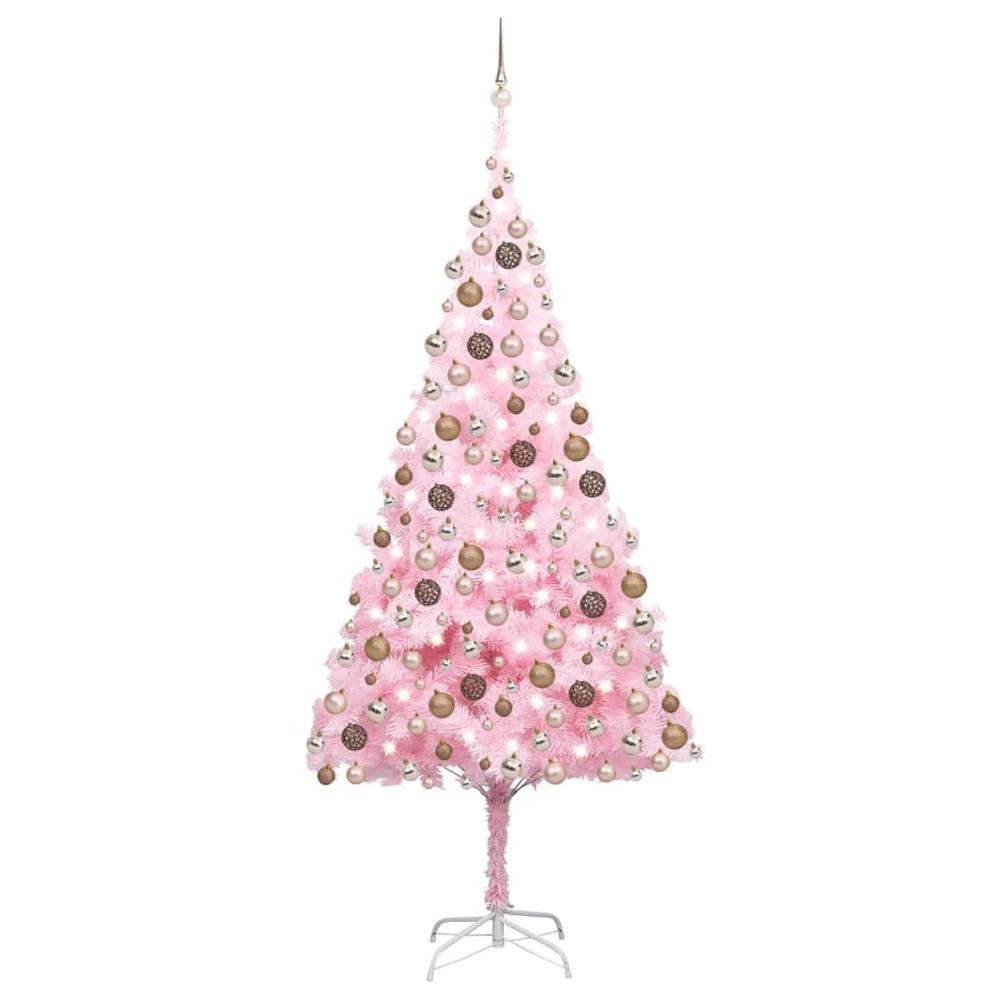 vidaXL Artificial Christmas Tree with LEDs&Ball Set Pink 94.5" PVC, 3077587. Picture 1