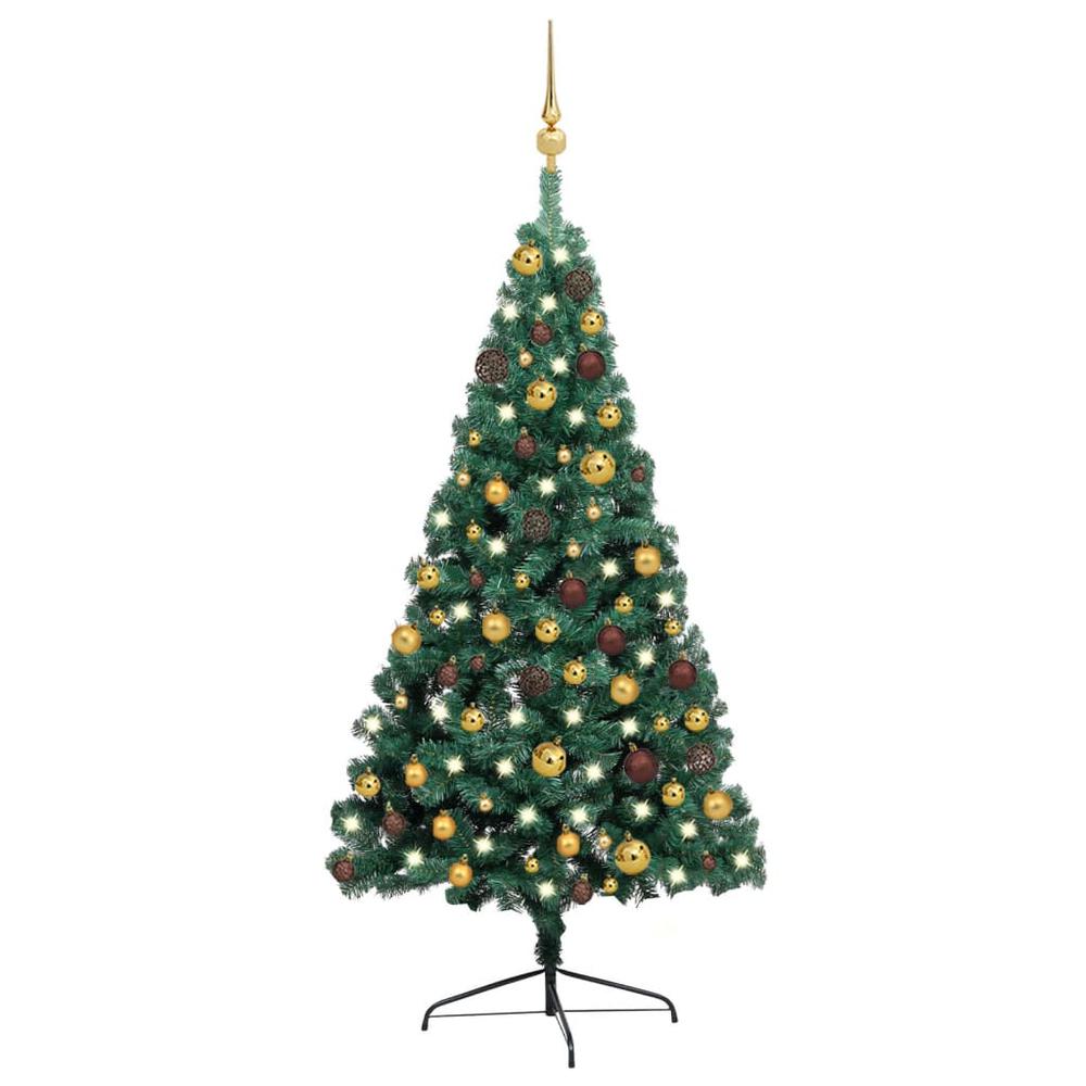 vidaXL Artificial Half Christmas Tree with LEDs&Ball Set Green 47.2", 3077477. Picture 1