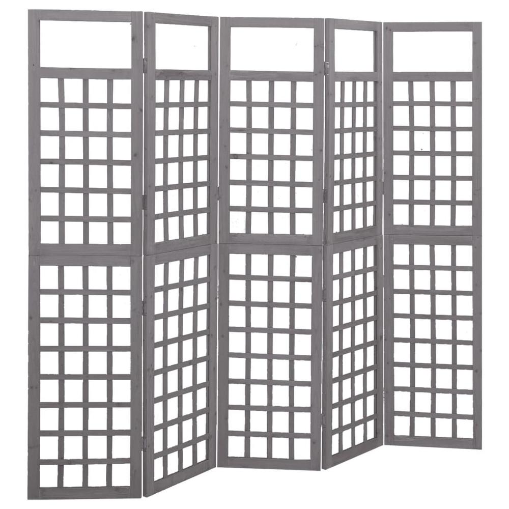 vidaXL 5-Panel Room Divider/Trellis Solid Fir Wood Gray 79.3"x70.9". Picture 1