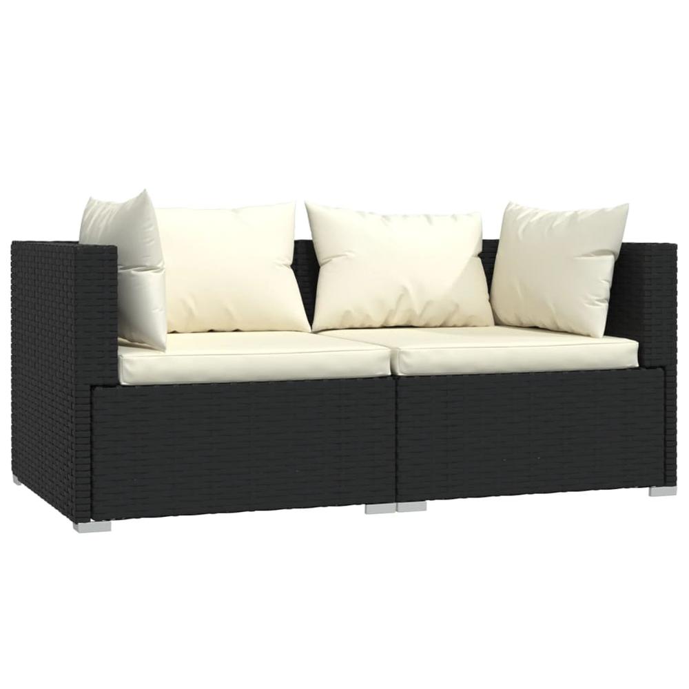 vidaXL 2-Seater Sofa with Cushions Black Poly Rattan, 317487. Picture 2
