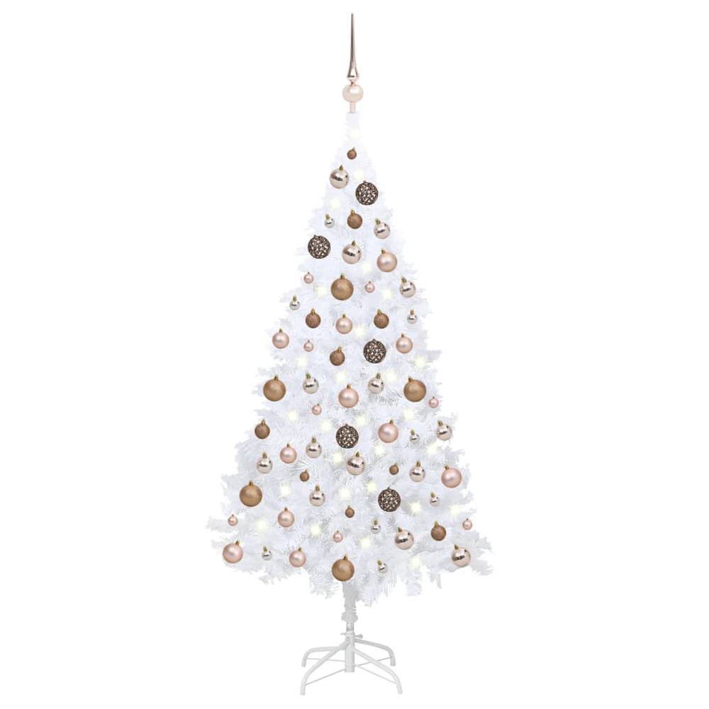 vidaXL Artificial Christmas Tree with LEDs&Ball Set White 59.1" PVC, 3077626. Picture 1